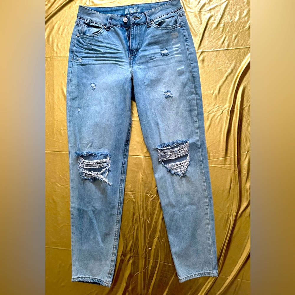 Ripped knee, distressed denim pants